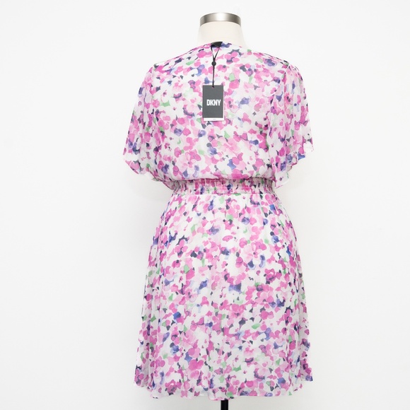 DKNY - Flutter Sleeve V-Neck Floral Chiffon Dress - Picture 5 of 10